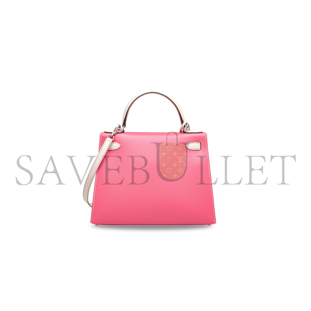 HERMÈS ROSE AZALÉE & CRAIE EPSOM LEATHER SELLIER KELLY 25 WITH BRUSHED PALLADIUM HARDWARE (25*17*7cm)